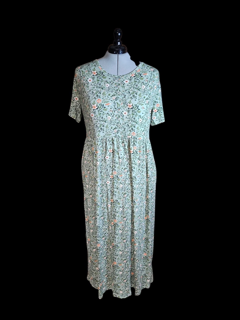 Mint Green Floral Empire Maxi Dress with Short Sleeves